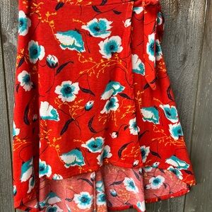Orange High-Low floral wrap Skirt for Casual Wear
